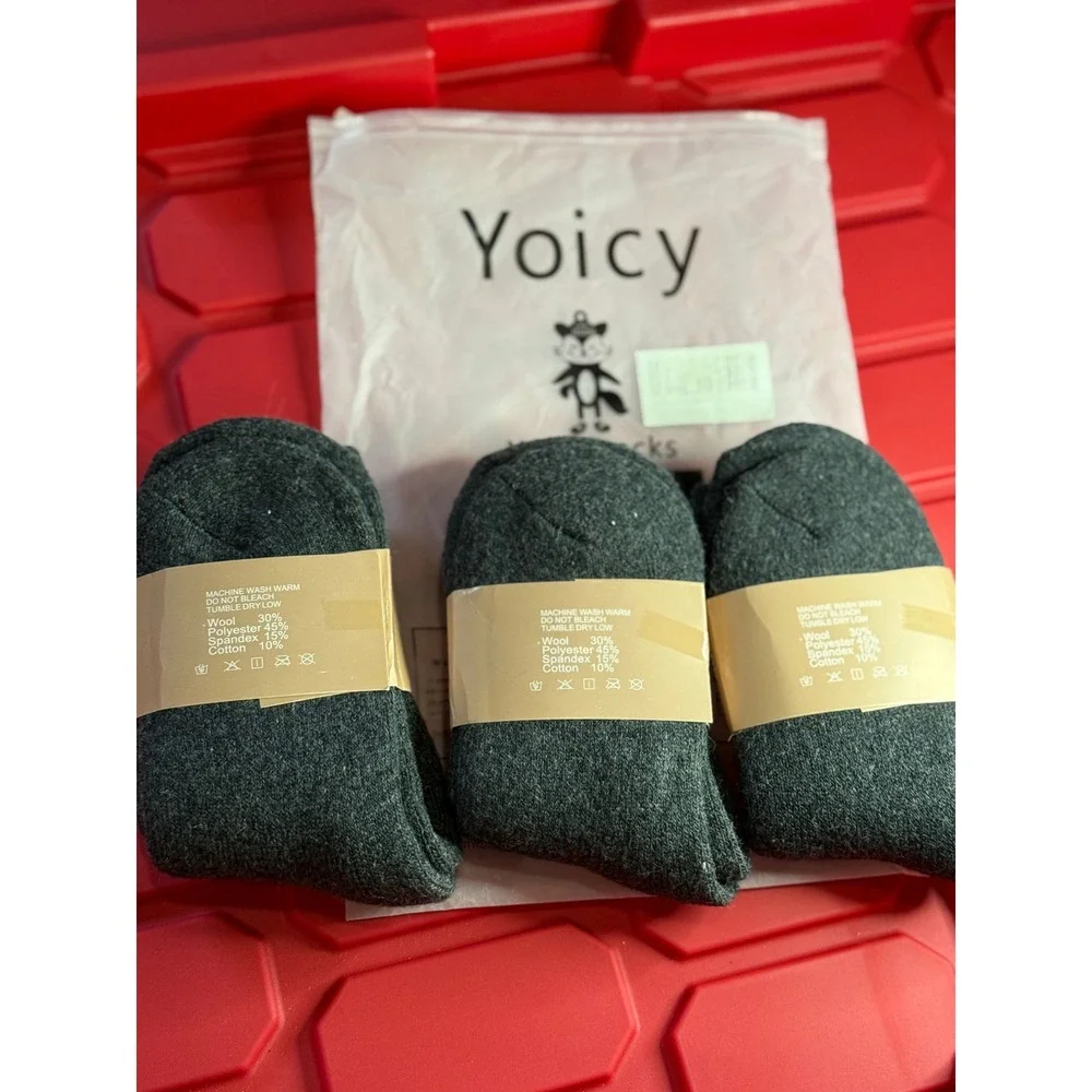 Yoicy Wool Socks 3 Pair Set Charcoal Grey Marl Winter Warm Cozy Gorpcore Outdoor